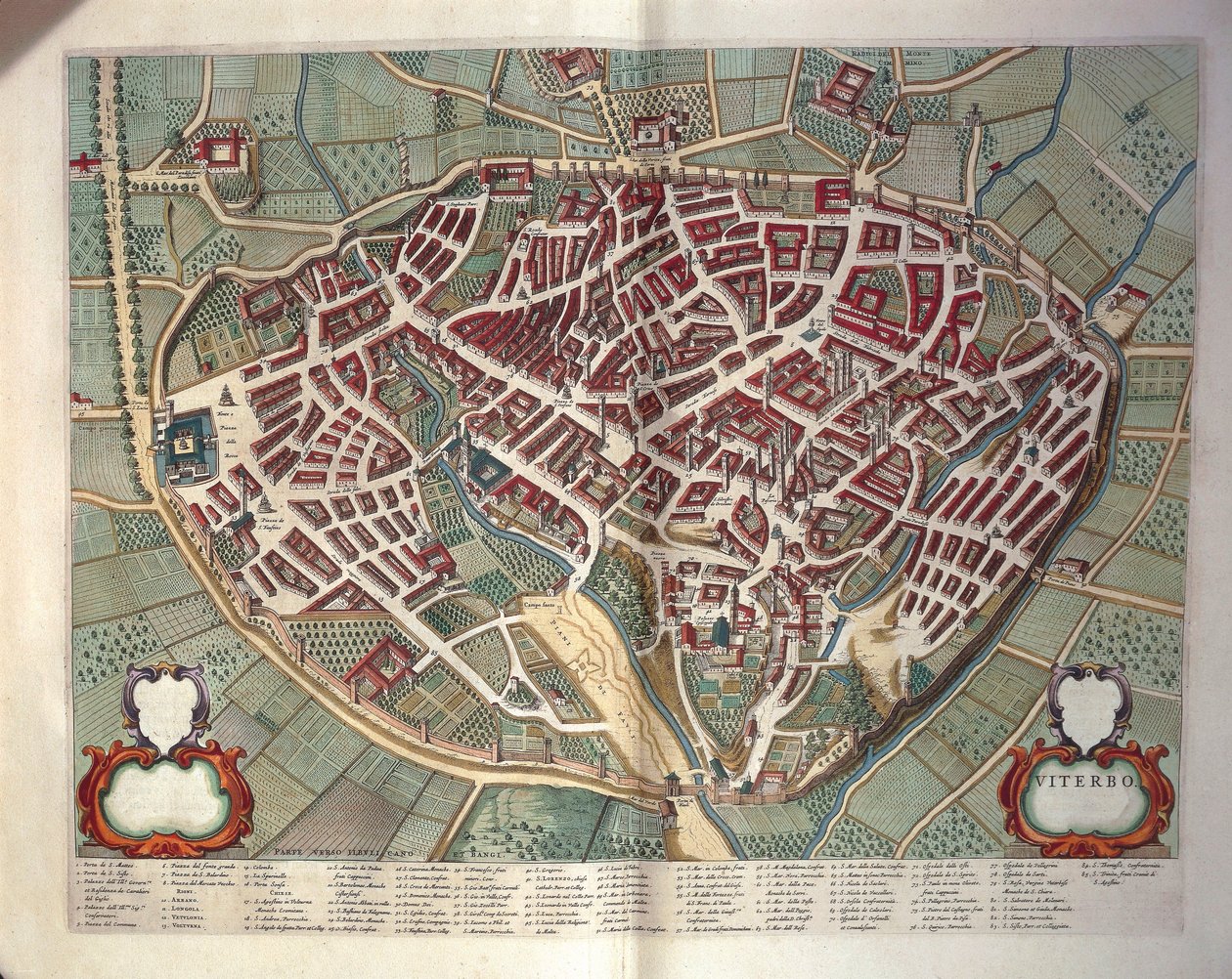 Mappa di Viterbo da Theatrum civitatum et admirandorum Italiae, incisione da Joan Blaeu