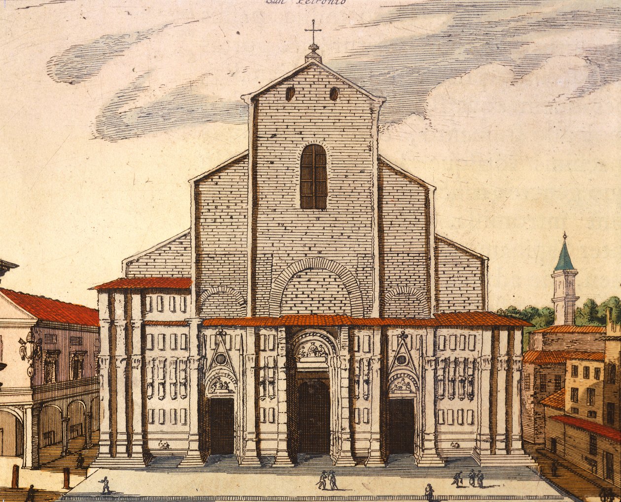 La basilica di San Petronio a Bologna, stampa da Theatrum Civitatum et Admirandorum Italiae da Joan Blaeu