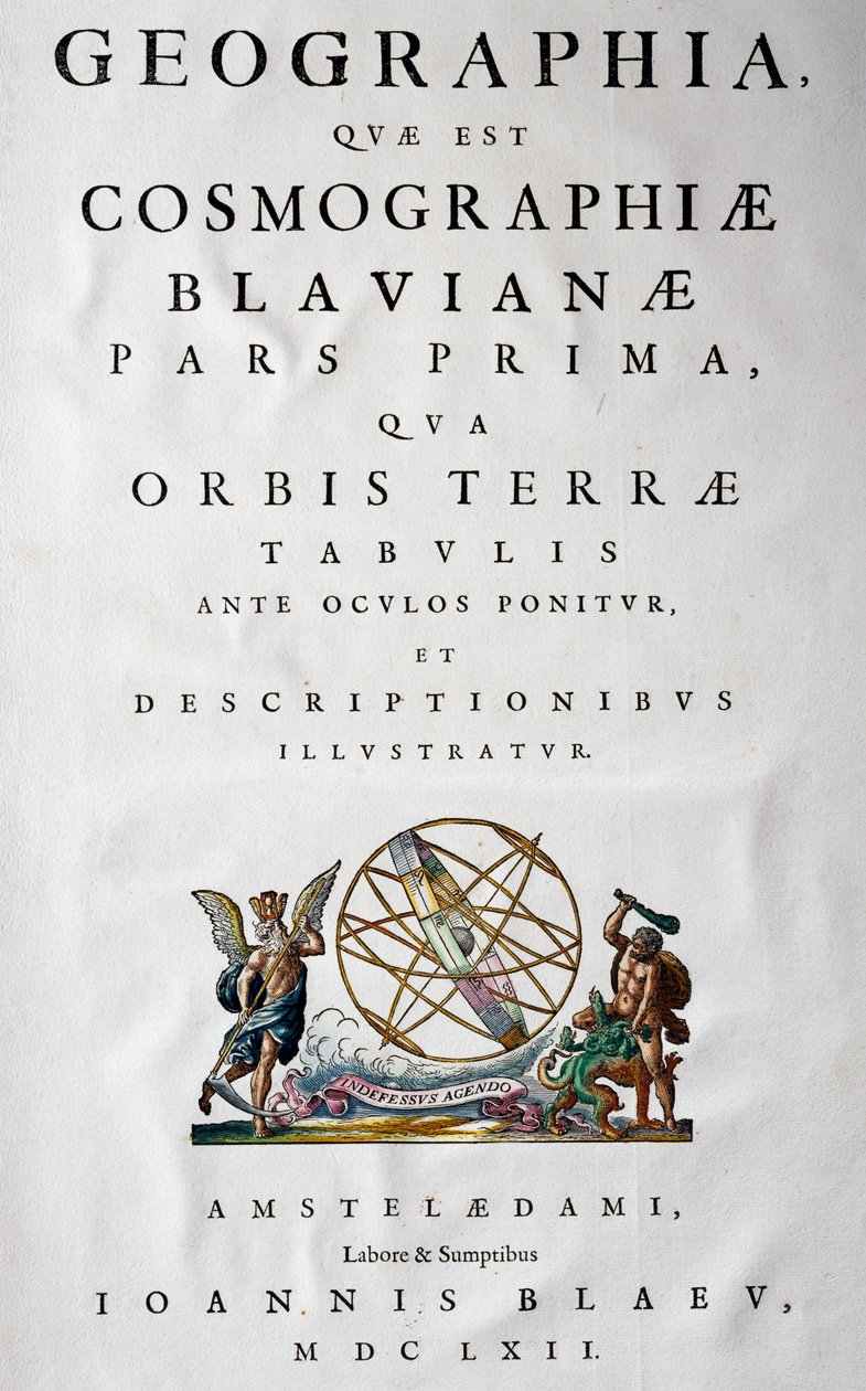 Pagina del titolo della Parte I, Atlas Maior, atlante in 11 volumi, di Joan Blaeu (1596-1673), incisione su rame, 57.5x39 cm, Amsterdam da Joan Blaeu