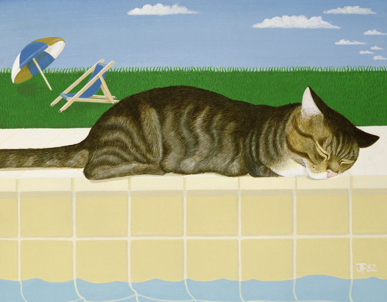 Gatto tigrato vicino a una piscina da Joan Freestone