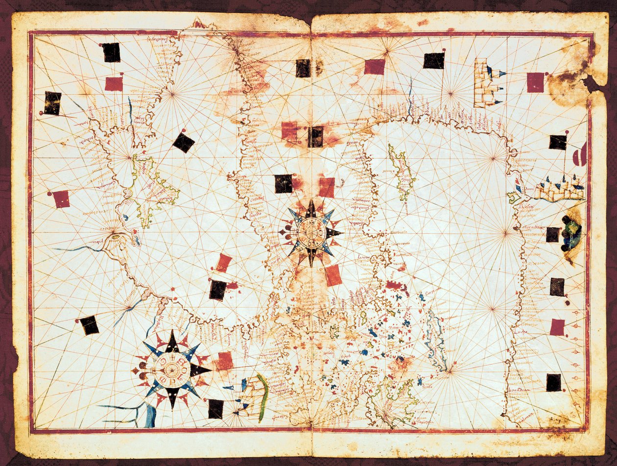 Mappa della parte orientale del Mediterraneo e del Mar Nero, manoscritto di un atlante portolano del XVI secolo da Joan Martines