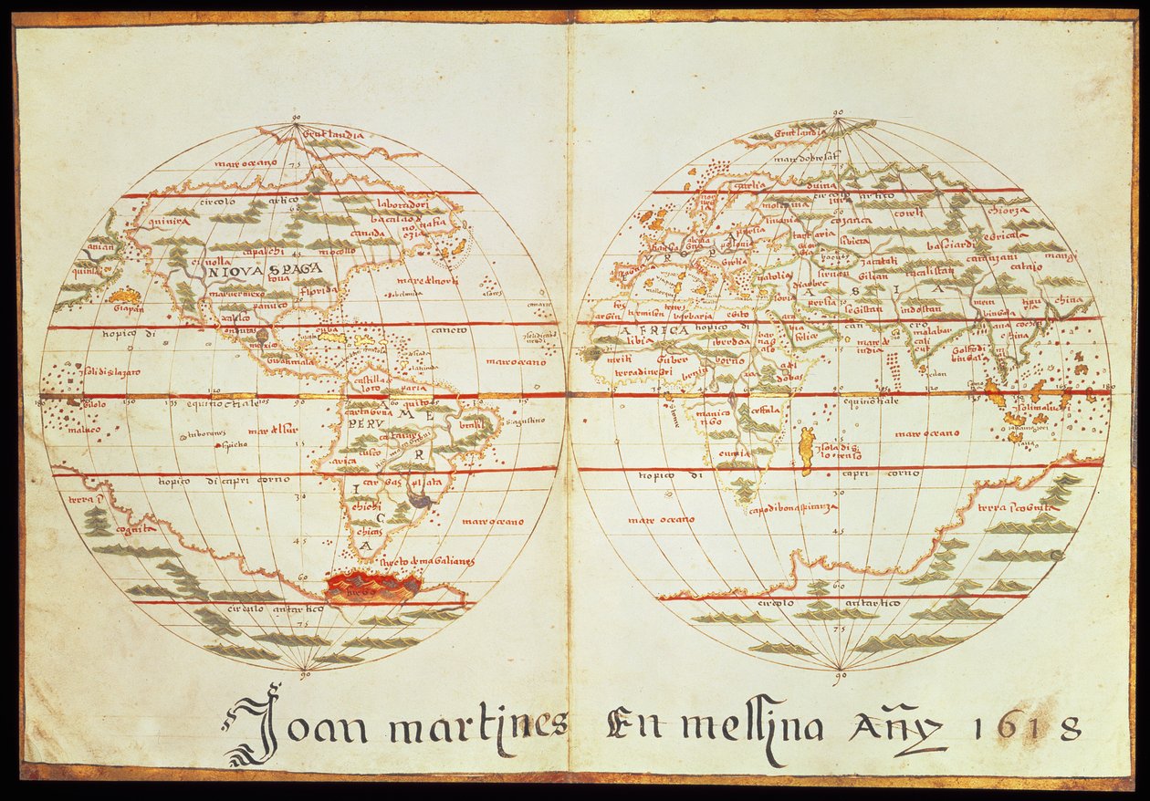 Mappa del mondo (penna e inchiostro su carta) da Joan Martines