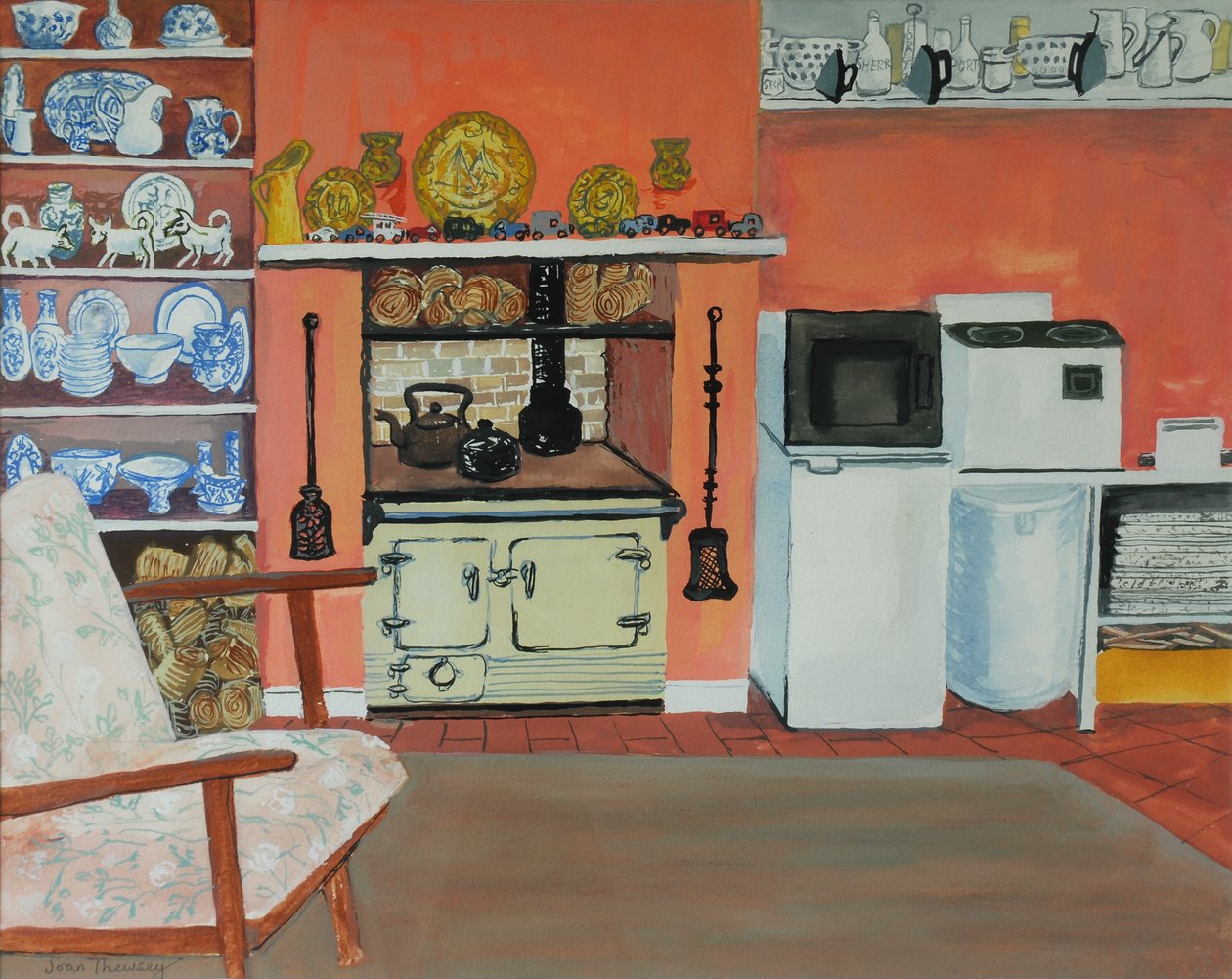 Cucina del cottage, Red Cottage Studios, Suffolk con Rayburn, 2000 da Joan Thewsey