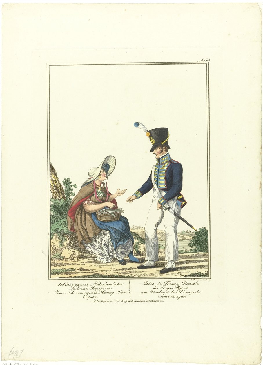 Soldato presso una venditrice di aringhe, Uniformi e costumi (serie) da Joannes Bemme