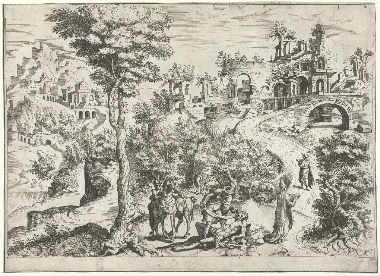 Paesaggio con il buon samaritano da Joannes van Doetechum (I) (attributed to)