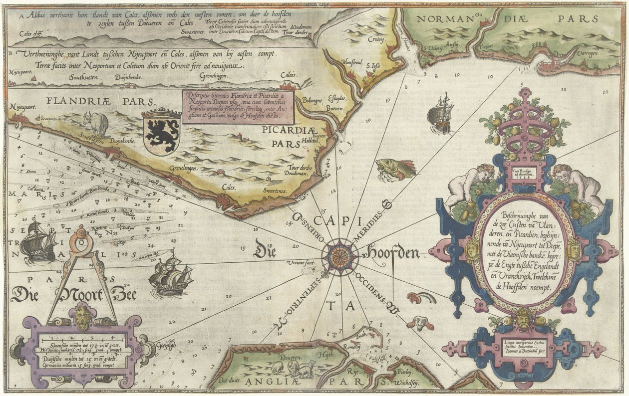 Mappa delle coste delle Fiandre, Normandia e Inghilterra da Joannes van Doetechum (I)