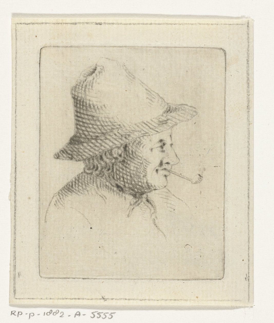 Busto di contadino con cappello e pipa, di profilo da Joannis Jacobus Bijlaert