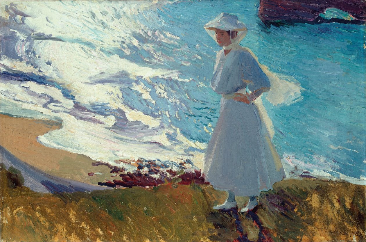 María sulla spiaggia di Biarritz o Contre-jour da Joaquín Sorolla