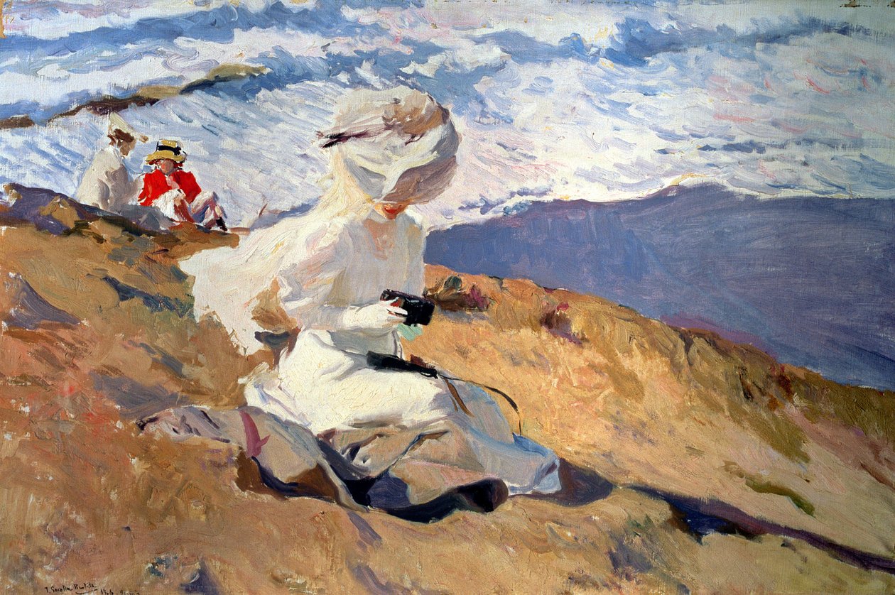 Sulla spiaggia di Biarritz, XX secolo (olio su tela) da Joaquin Sorolla