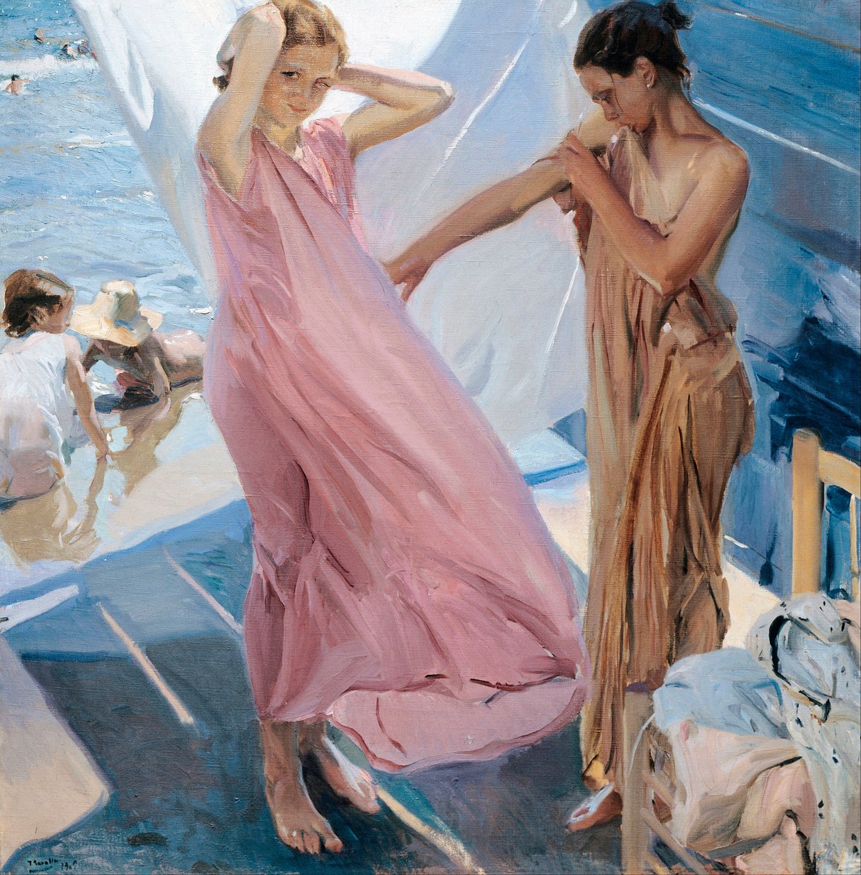 Dopo il bagno, due ragazze che si cambiano dopo il bagno al mare da Joaquin Sorolla y Bastida