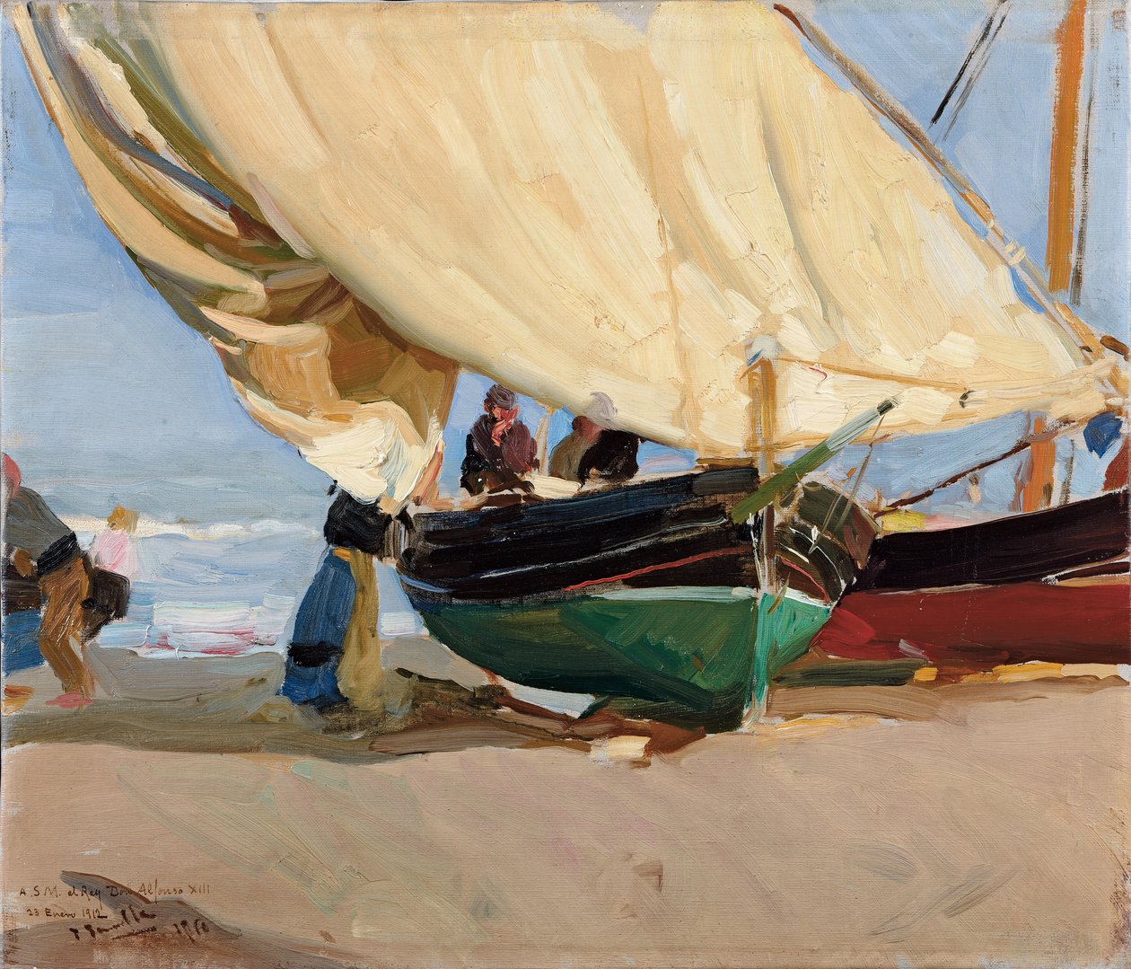 Pescatori, barche arenate, Valencia da Joaquín Sorolla