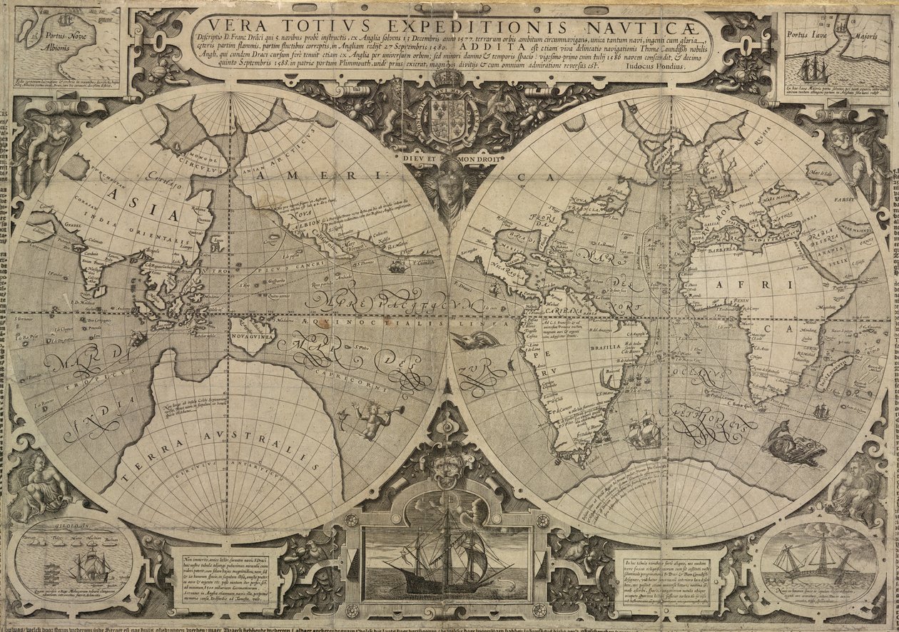 Il viaggio mondiale di Drake del 1577-80, Vera Totius Expeditionis Nautica da Jodocus Hondius