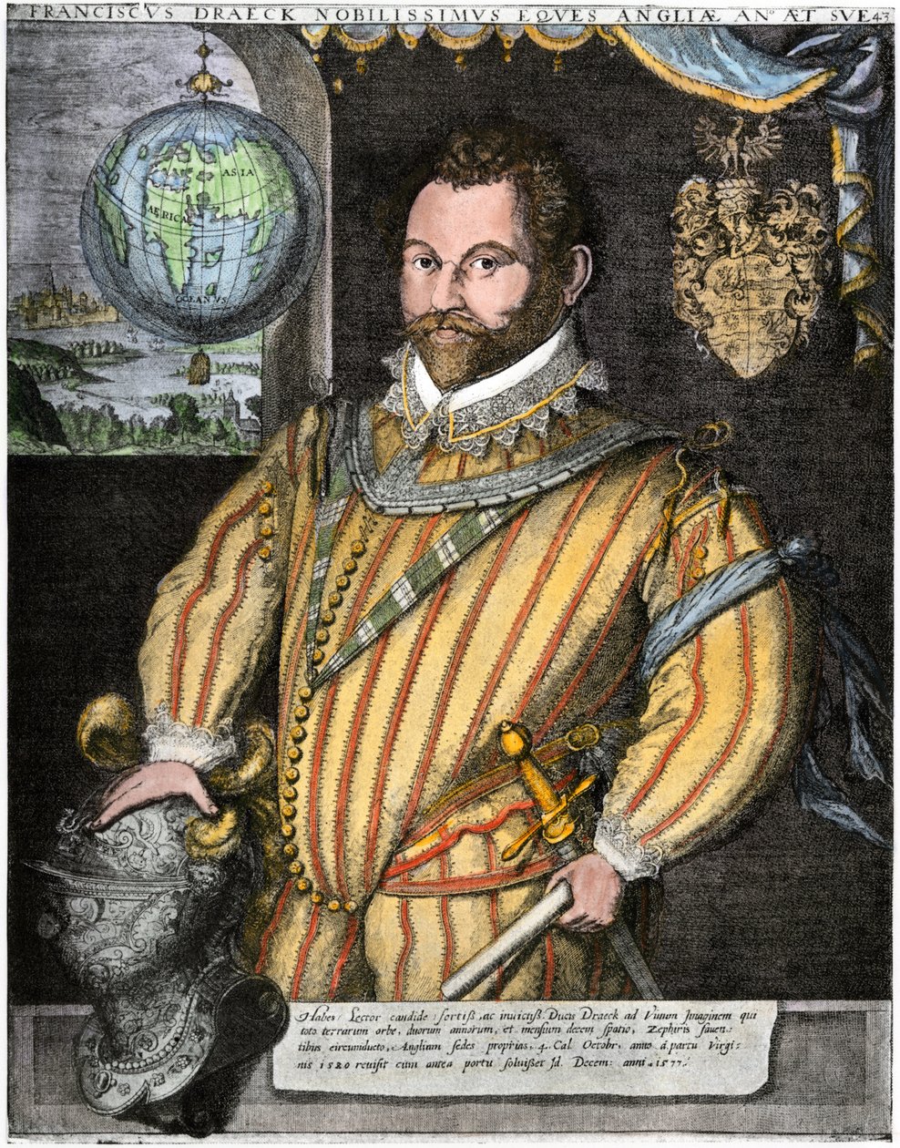 Ritratto di Sir Francis Drake (incisione) da Jodocus Hondius