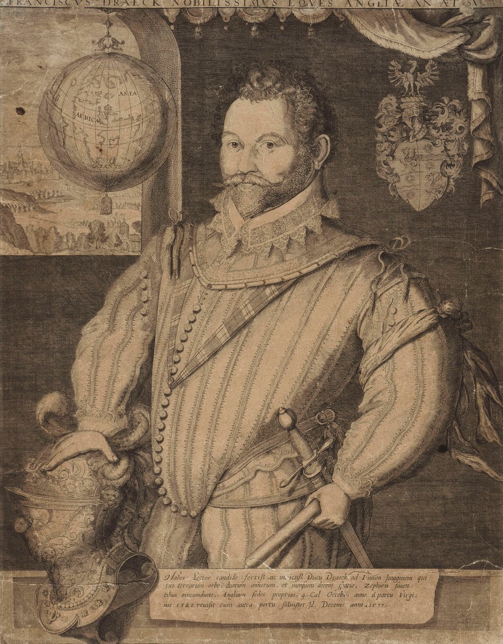 Ritratto di Sir Francis Drake da Jodocus Hondius