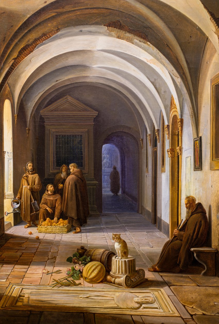 Frati francescani nel chiostro di Santa Maria d