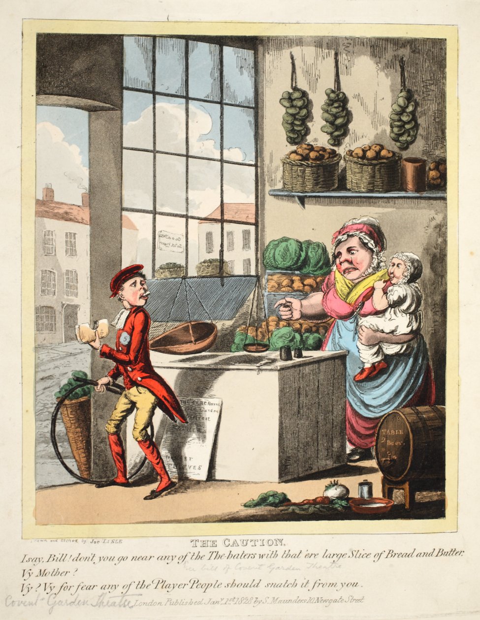 La cautela, Teatro di Covent Garden, pub. 1828 da Joe Lisle