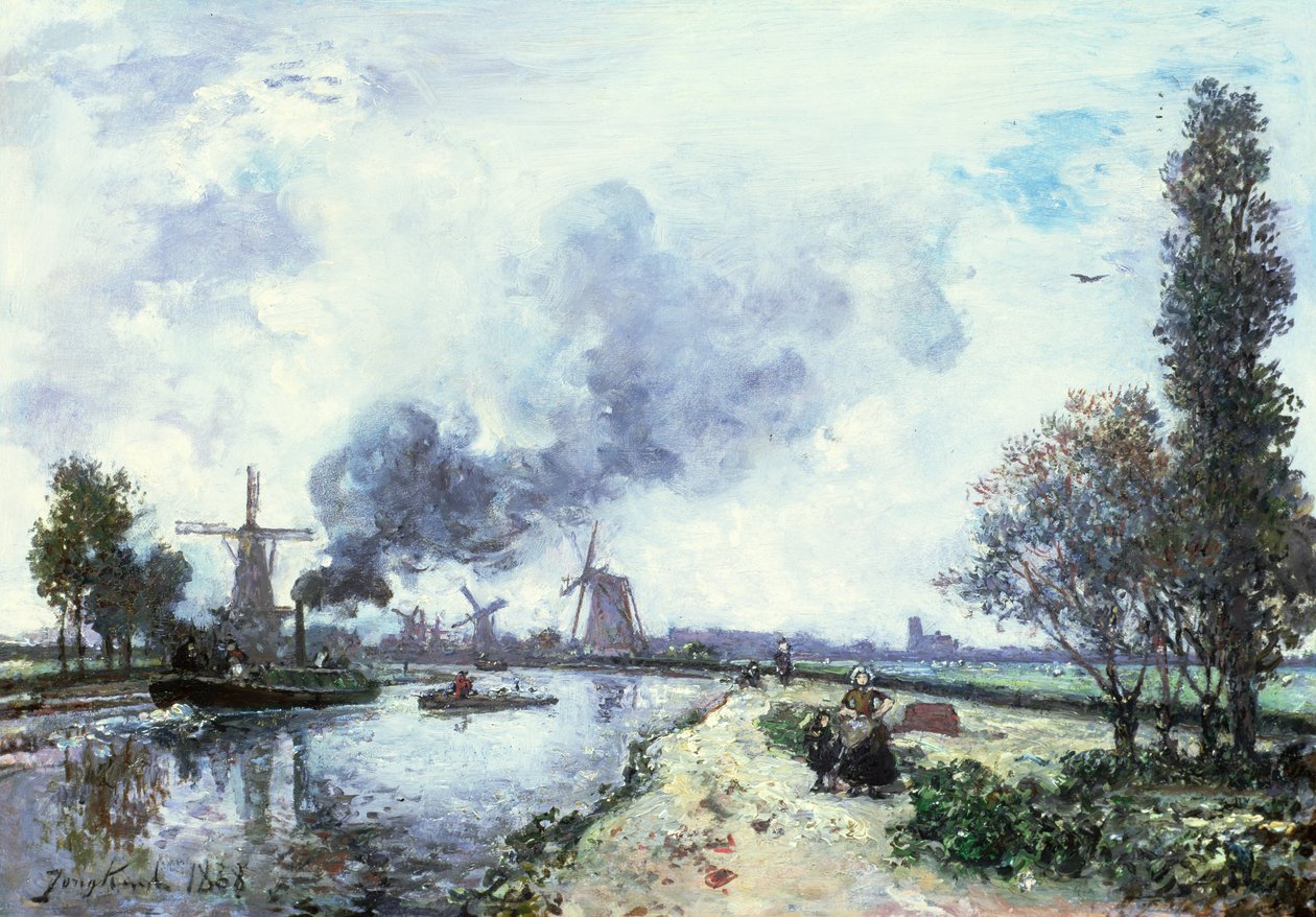 Paesaggio olandese con mulini a vento da Johan-Barthold Jongkind