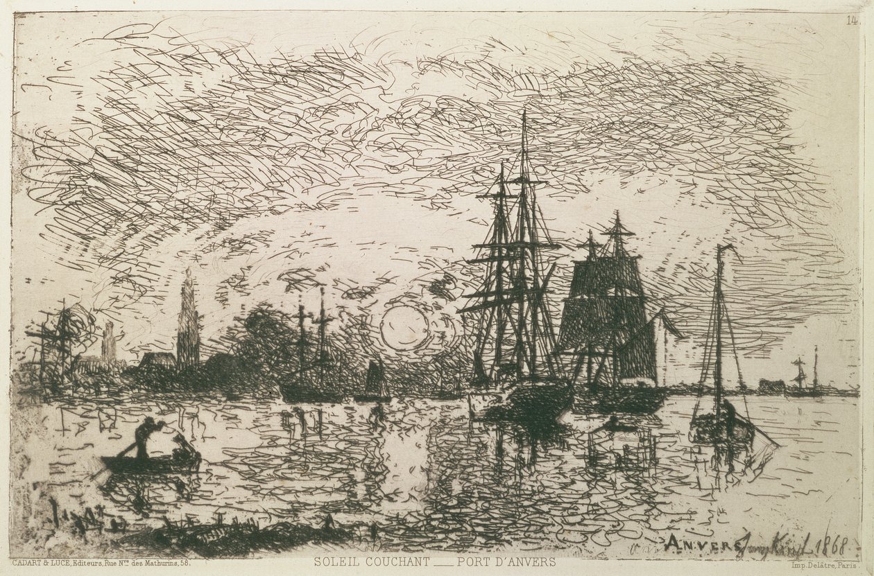 Tramonto, il porto di Anversa da Johan Barthold Jongkind