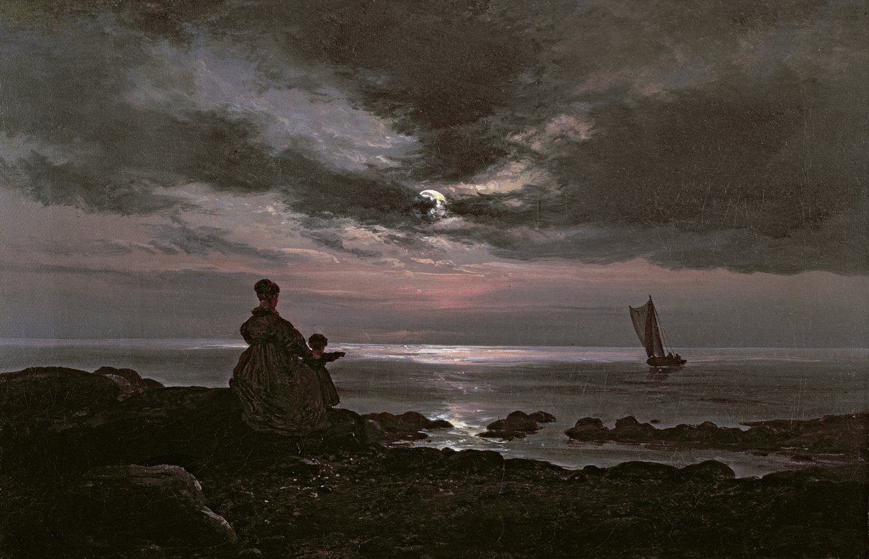 Madre e figlio vicino al mare, 1840 da Johan Christian Dahl
