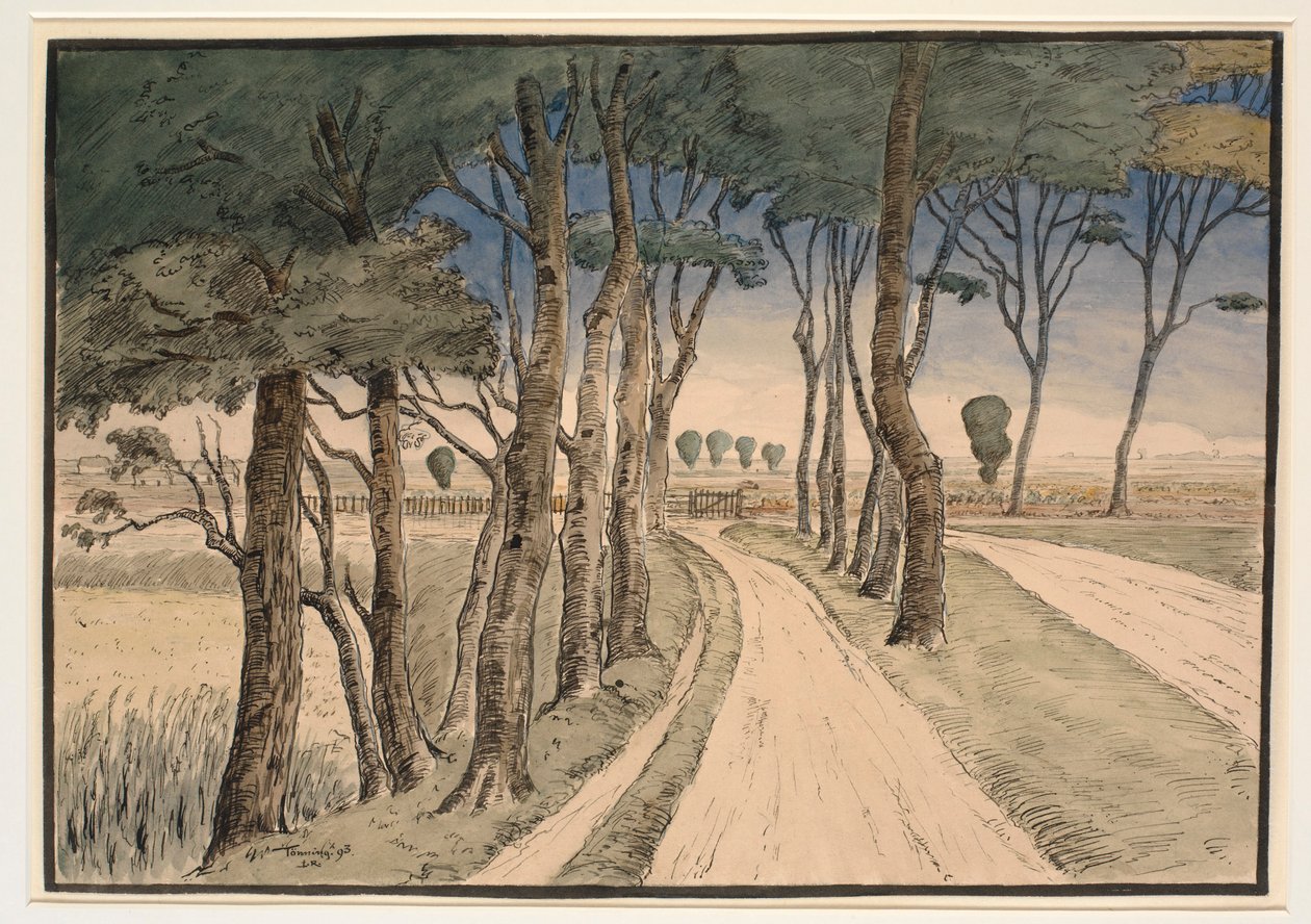 Paesaggio di campagna. In primo piano una strada con alberi da Johan Rohde