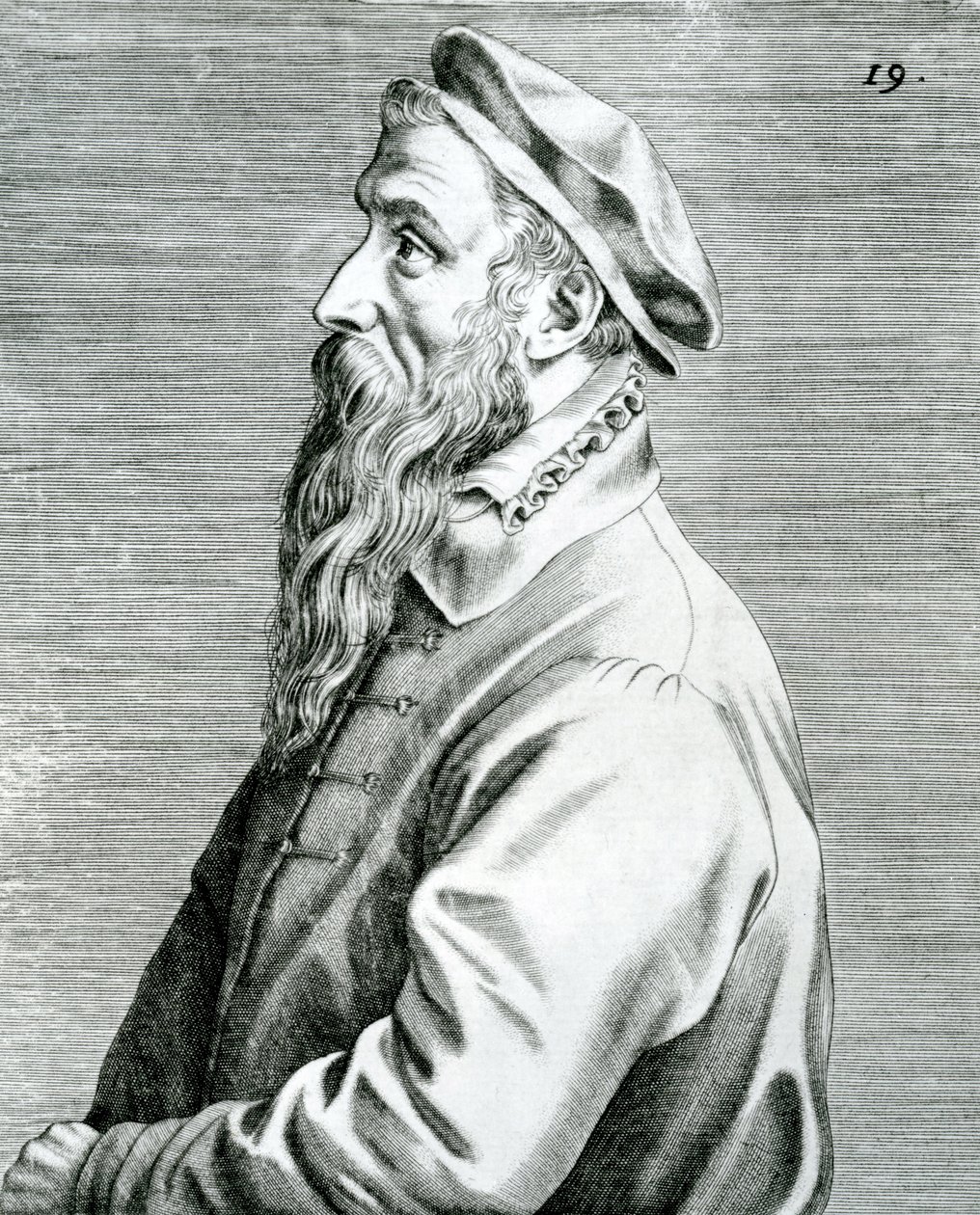 Peter Breughel, tavola 19 dalla serie Pictorum aliquot celebrium Germanaie inferioris effigies (Ritratti di alcuni artisti celebri dei Paesi Bassi), 1595 (incisione e letterpress) da Johan Wierix