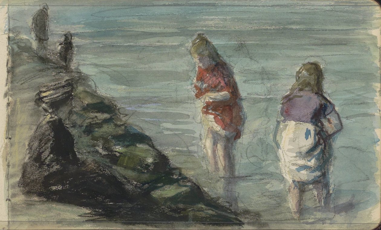 Donna con due bambini lungo la riva da Johan Antonie de Jonge