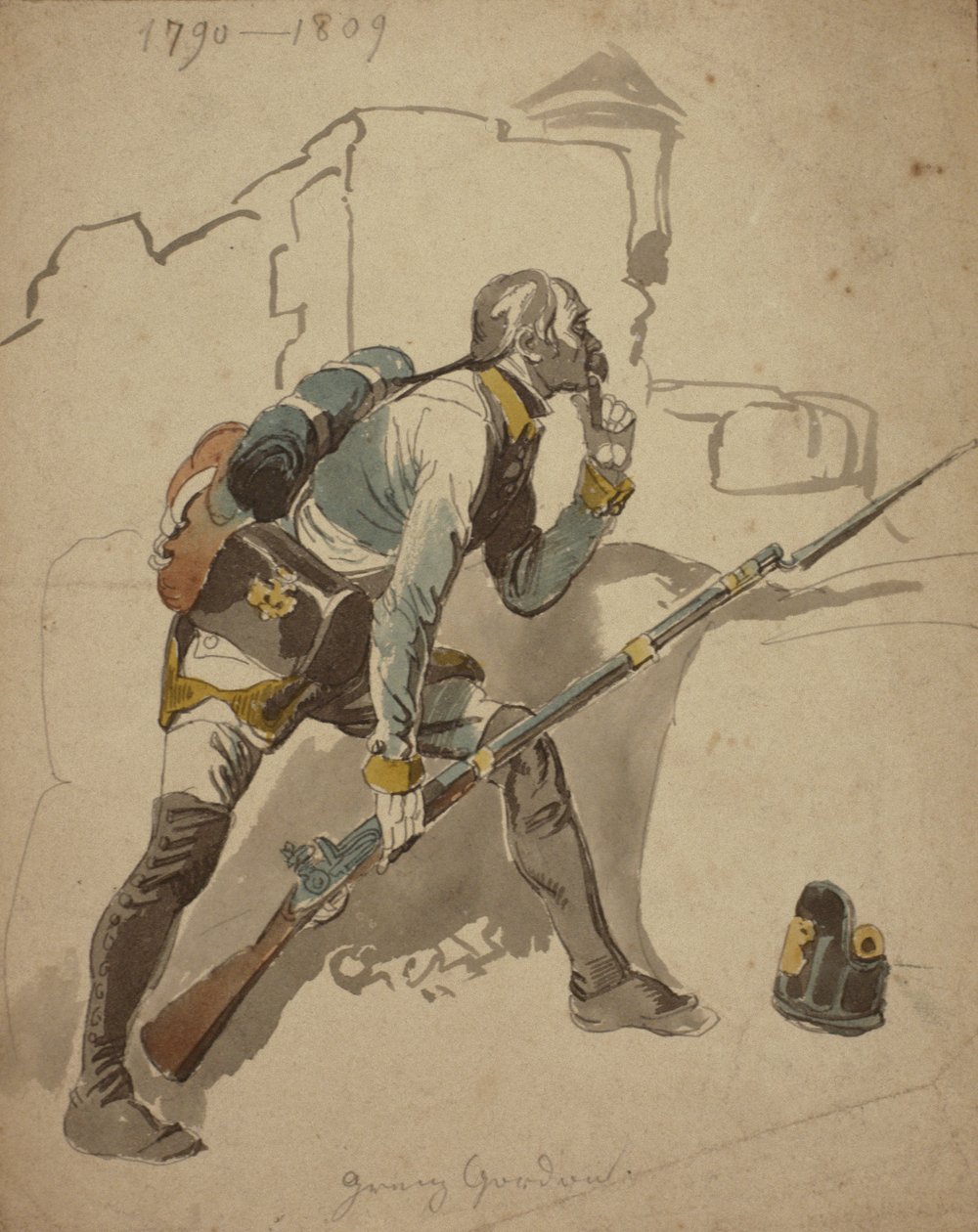 Un fante privato della linea (possibilmente 27º Reggimento, Hesse Cassell), 1790-1809 da Johan Baptiste Heinefetter