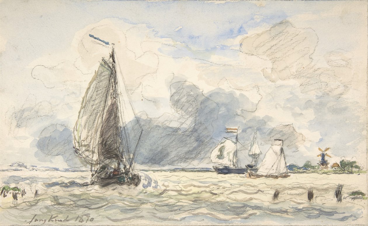 Barche da pesca olandesi, Verso: schizzi di barche da Johan Barthold Jongkind