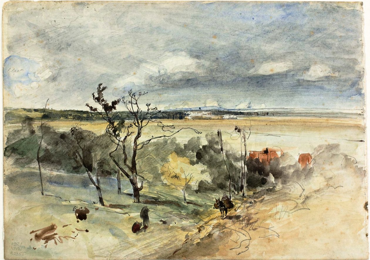 Paesaggio con uomo su un asino (recto) Due donne in un caffè (verso) da Johan Barthold Jongkind