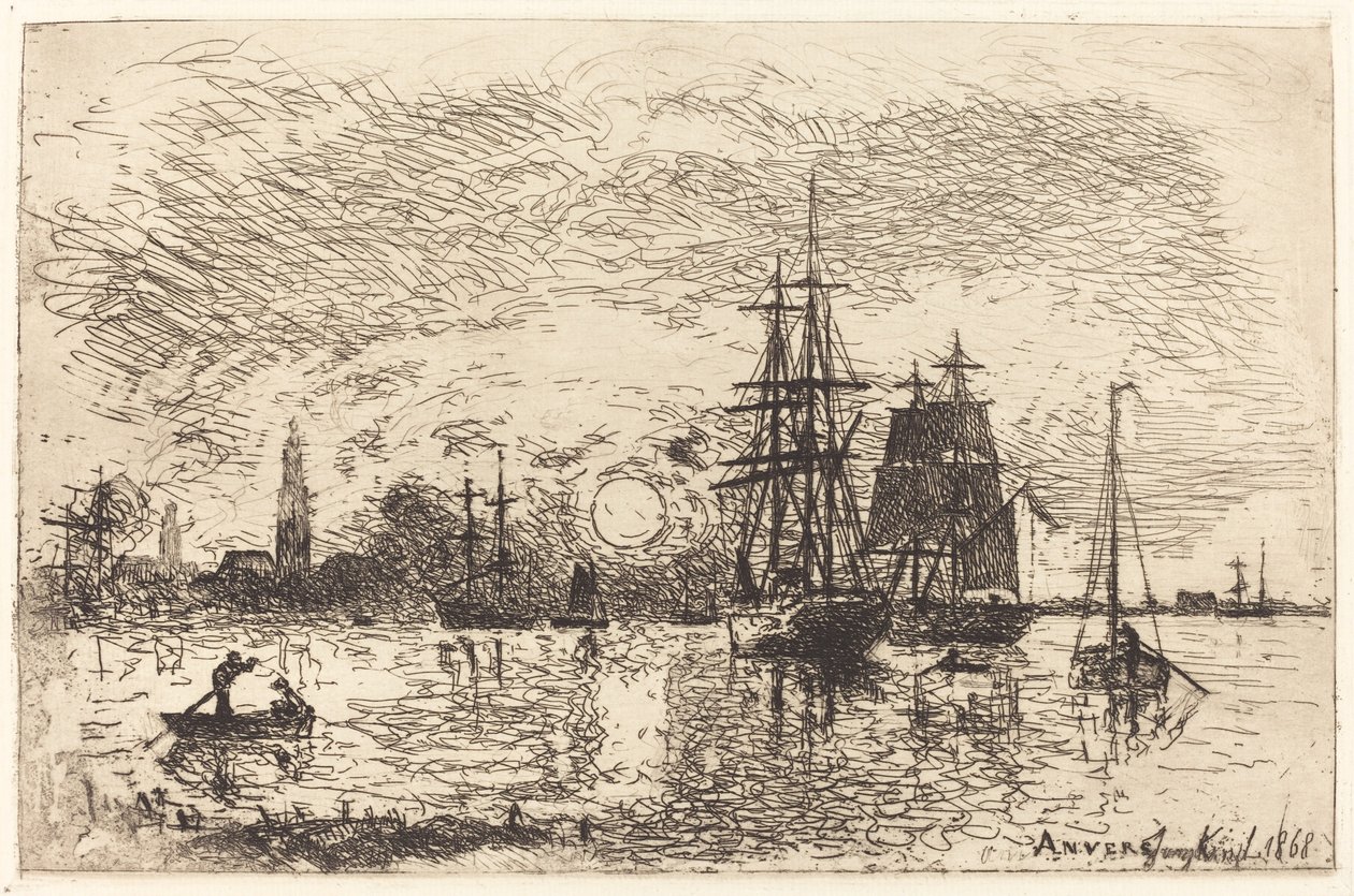 Tramonto, porto di Anversa da Johan Barthold Jongkind