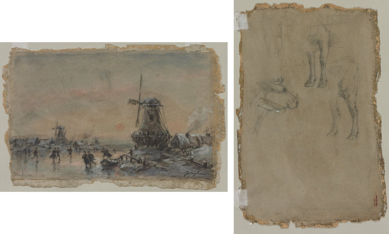 Veduta di Arnheim (recto) Studi di un Toro (verso) da Johan Barthold Jongkind