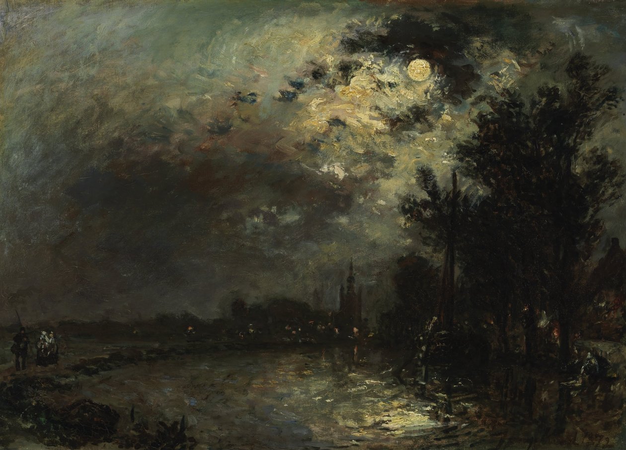 Veduta di Overschie al chiaro di luna, 1872 da Johan Barthold Jongkind