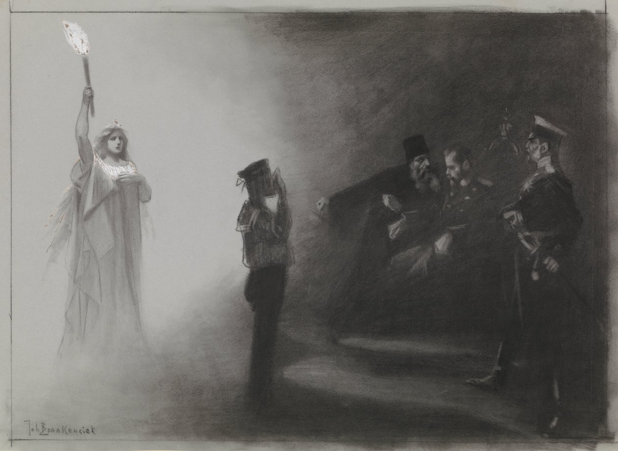 Progetto per illustrazione in De Amsterdammer: La sconfitta della Russia in mare, 4 giugno 1905 da Johan Braakensiek