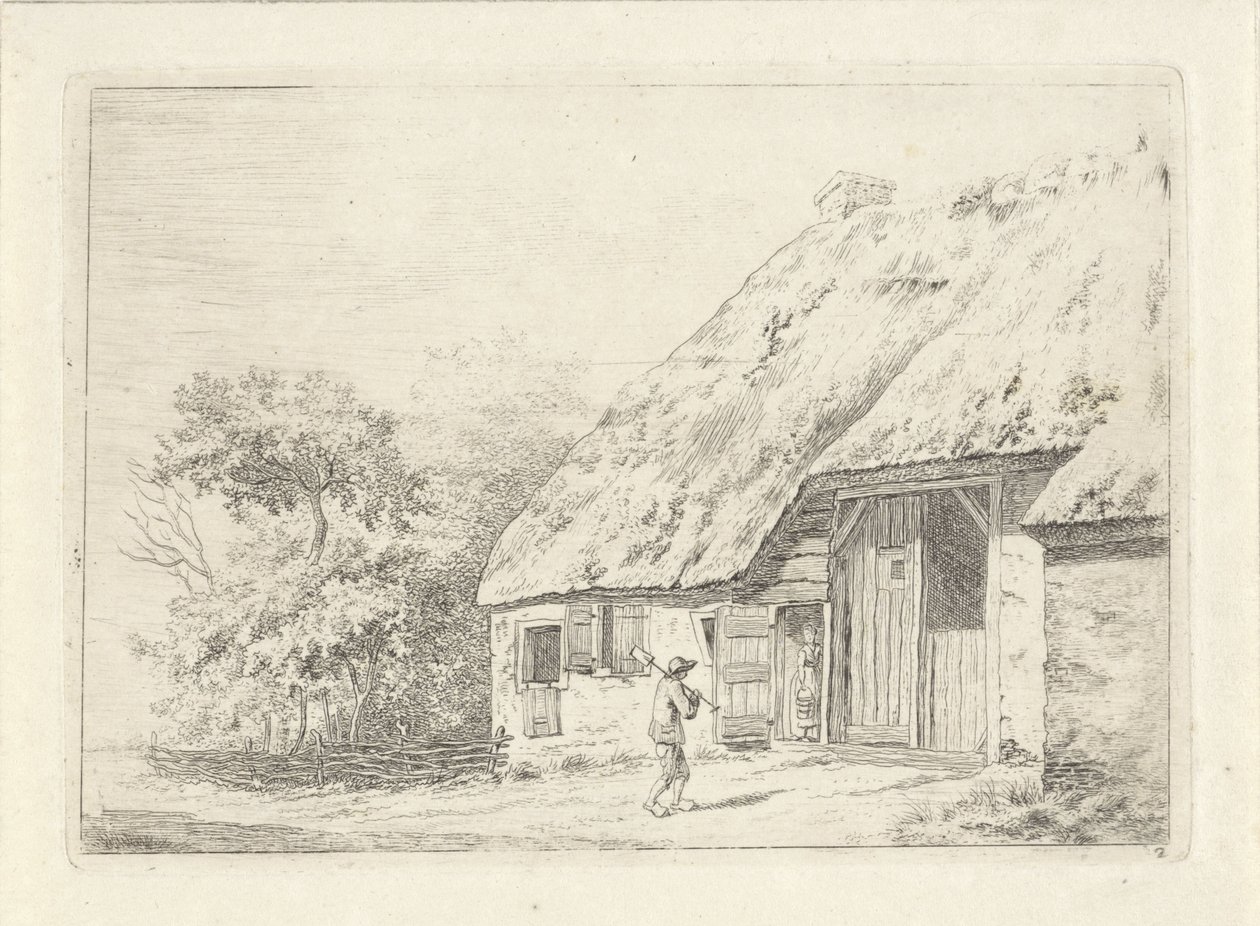 Uomo con una vanga presso una fattoria da Johan Christiaan Willem Safft