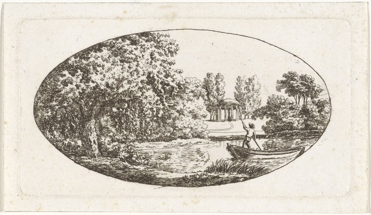 Stagno con tempio e statua sulla riva opposta da Johan Christiaan Willem Safft