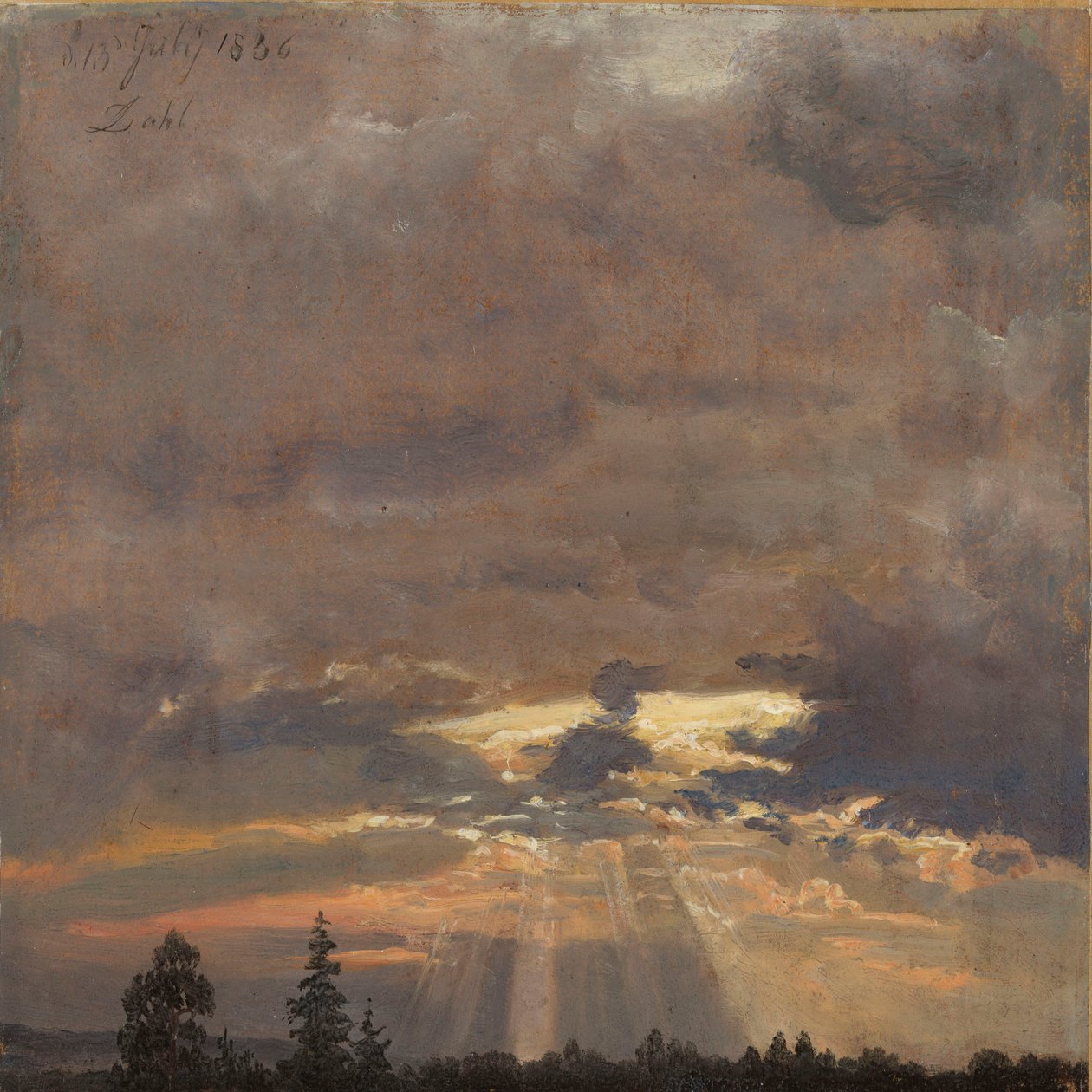 Studio di nuvole con raggi di sole da Johan Christian Dahl