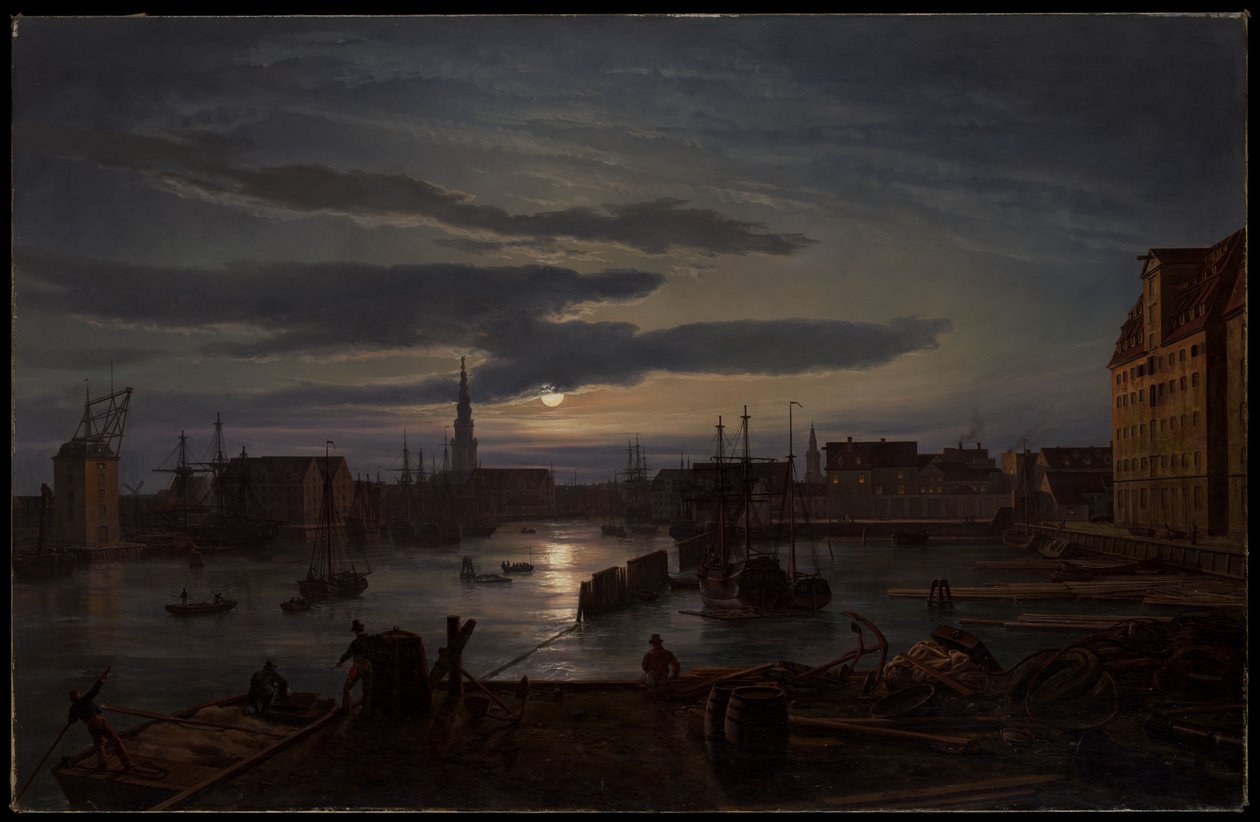 Il porto di Copenaghen al chiaro di luna da Johan Christian Dahl