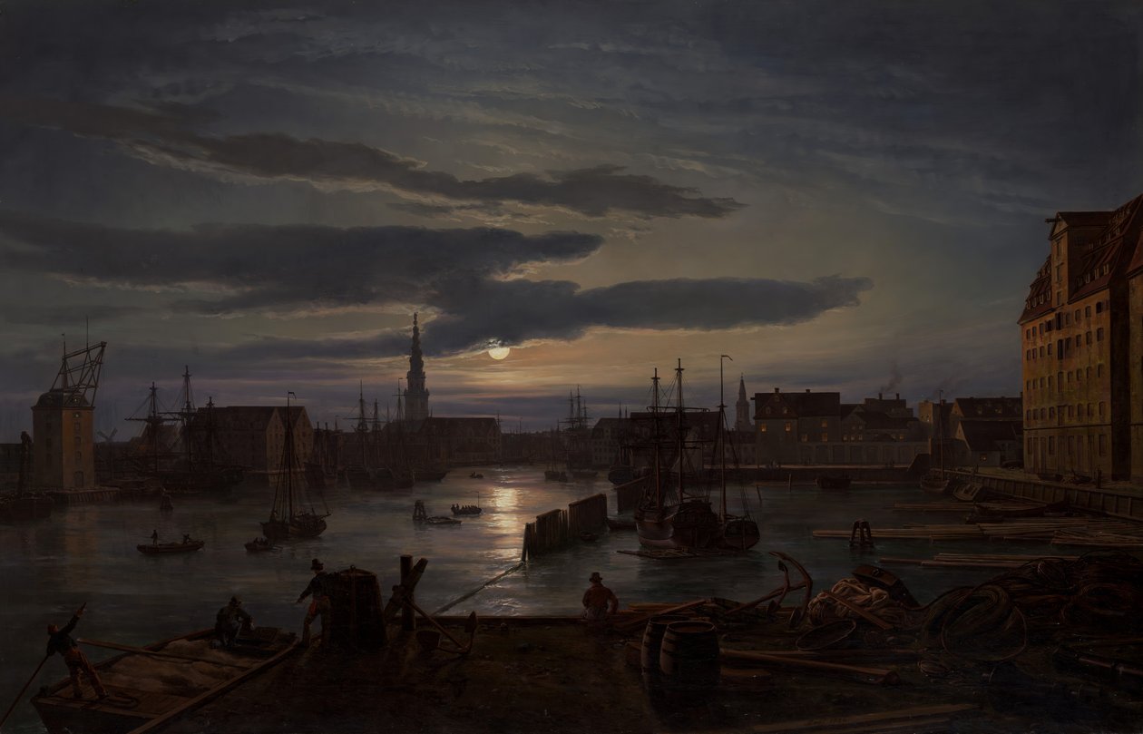 Porto di Copenaghen al chiaro di luna da Johan Christian Dahl