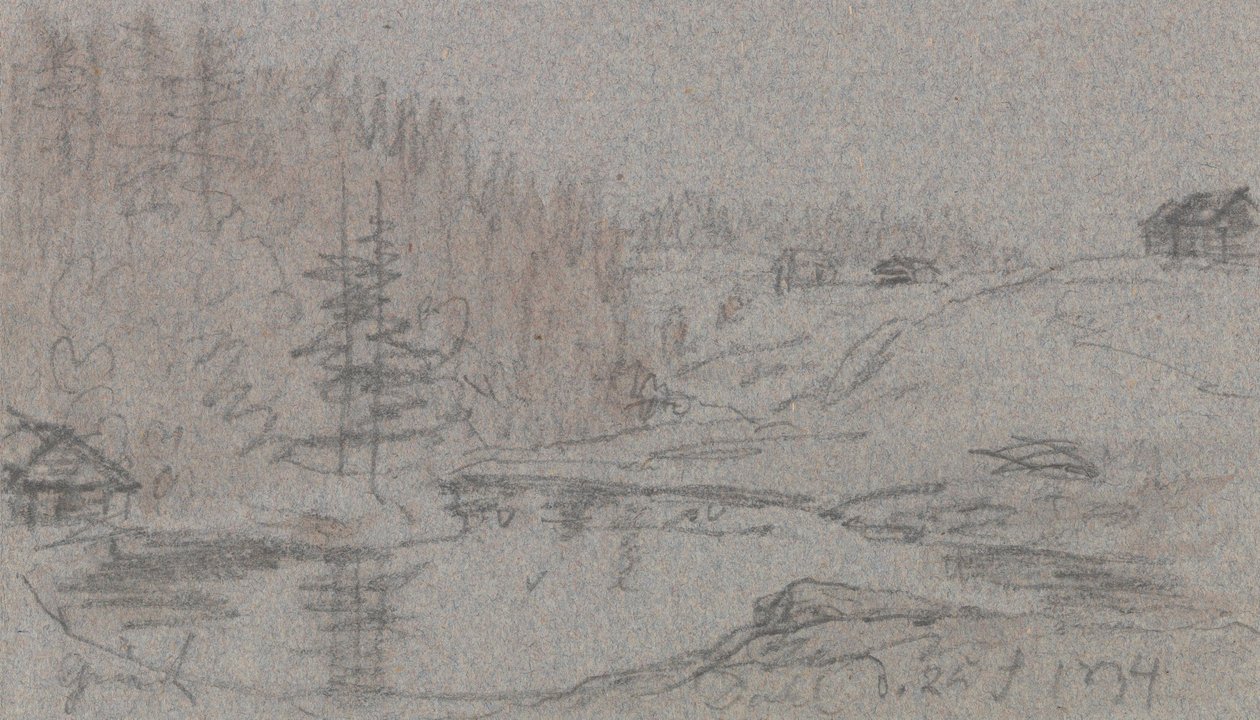 Paesaggio con fiume, case e bosco da Johan Christian Dahl