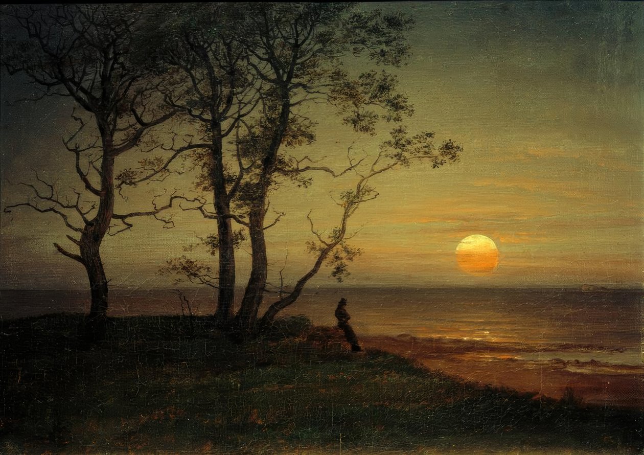 Riva del mare al chiaro di luna da Johan Christian Dahl