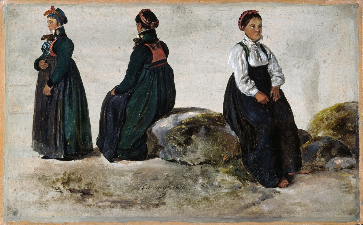 Studi di costumi femminili da Luster in Sogn da Johan Christian Dahl