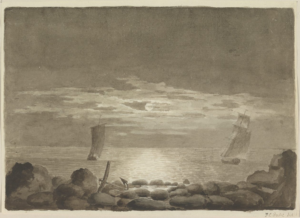 Due navi al chiaro di luna da Johan Christian Dahl