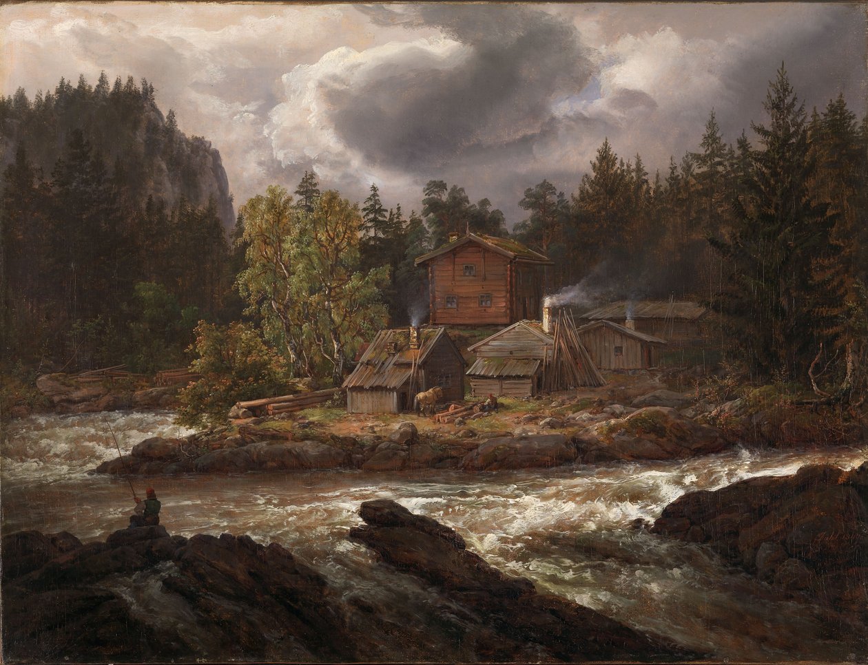 Vista di Hønefossen da Johan Christian Dahl