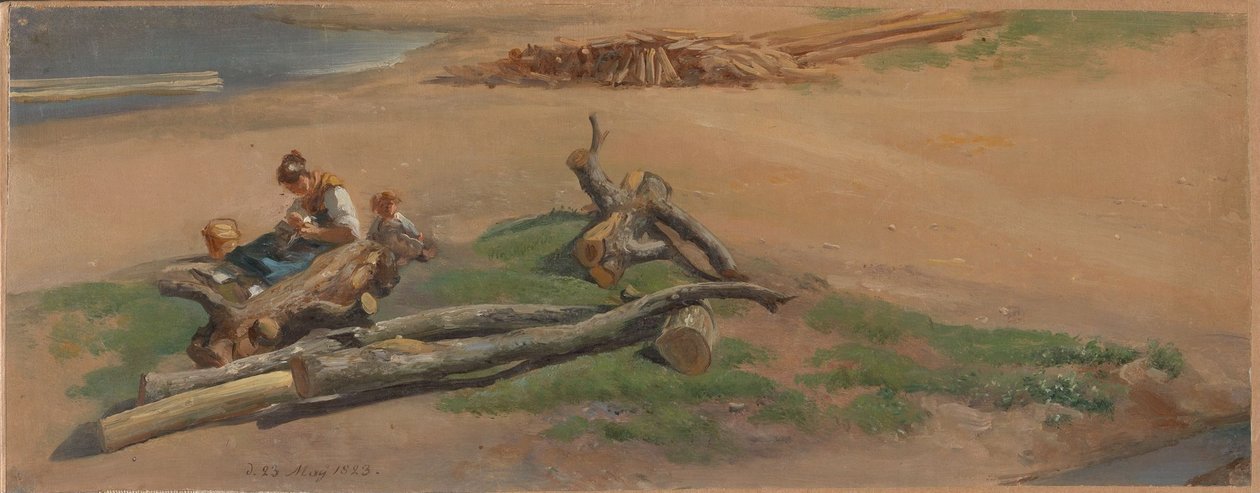 Donna e bambino sulla riva di un fiume da Johan Christian Dahl