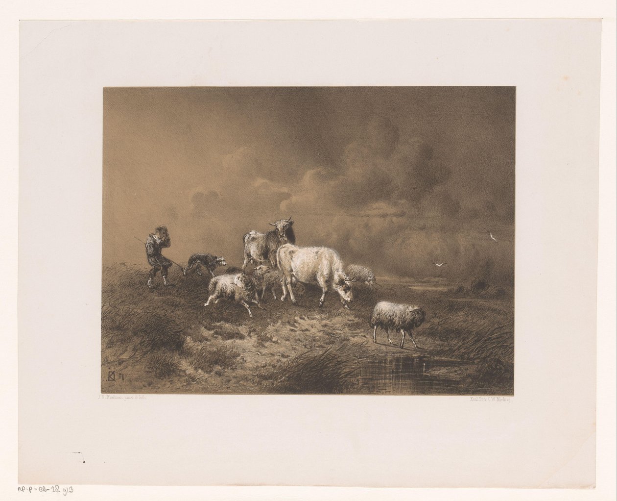 Pastore con gregge in una tempesta da Johan Daniël Koelman