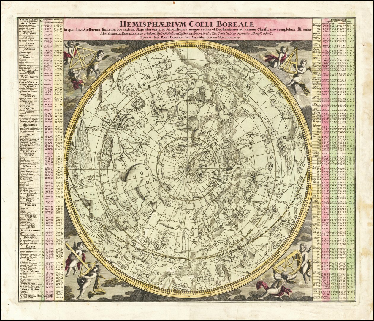 Carta celeste del 1730 del cielo dell