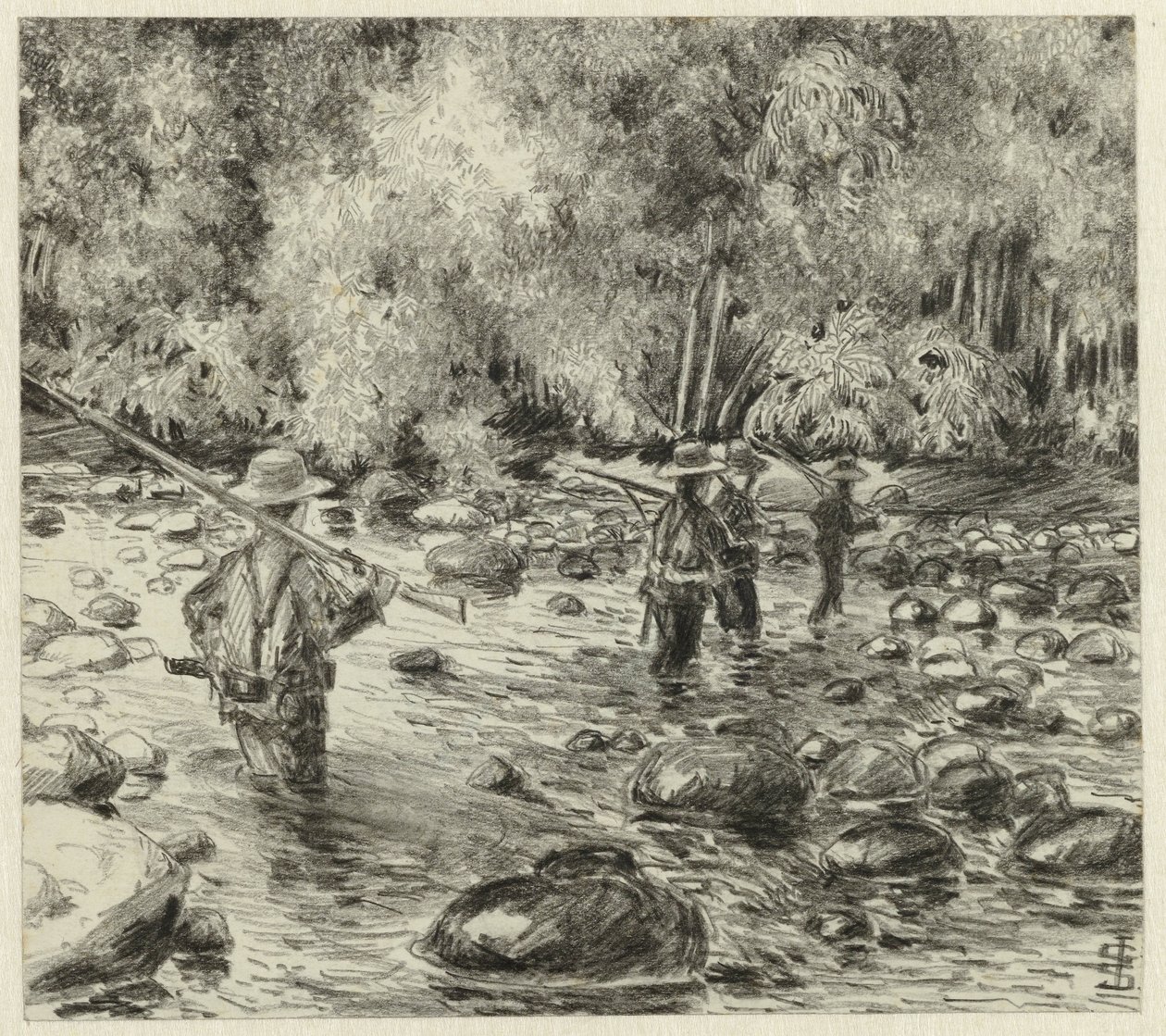 Soldati che guadano un fiume da Johan Gerard Sinia