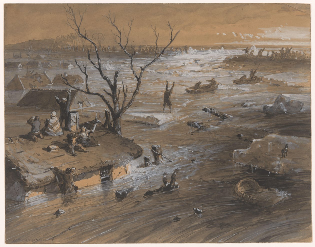 Rottura della diga a Brakel, 4 gennaio 1861 da Johan Hendrik Weissenbruch (signed by artist)