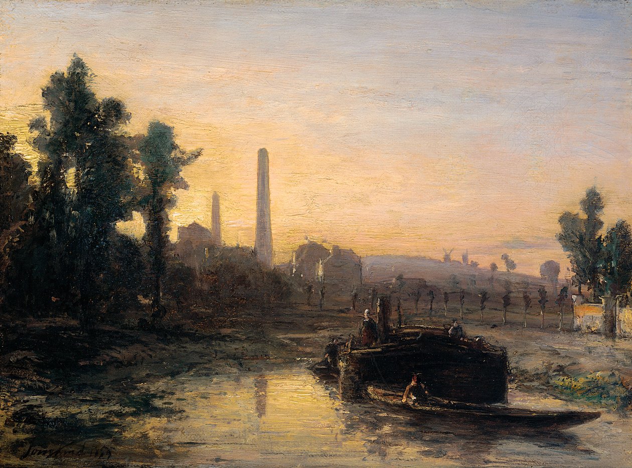 Vista sul fiume in Francia, forse vicino a Pontoise da Johan Jongkind
