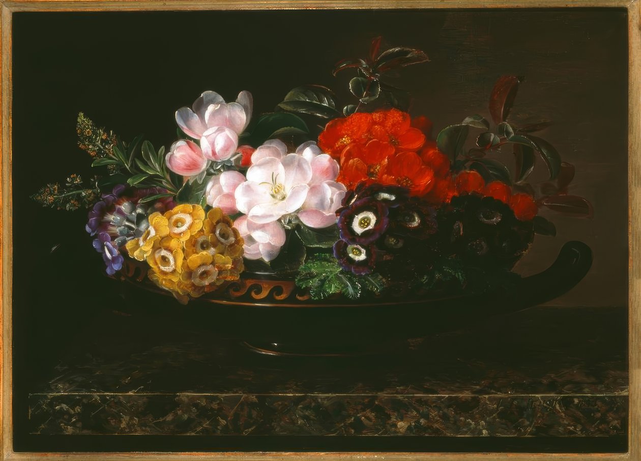 J.L. Jensen, Natura morta con fiori in una ciotola antica da Johan Laurentz Jensen